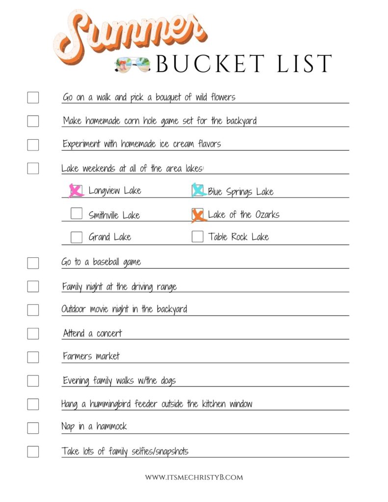 ChristyB Summer 2022 Bucket List