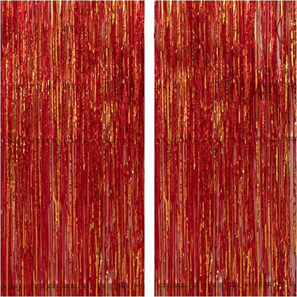 Red Gold Foil Tinsel Fringe Curtain