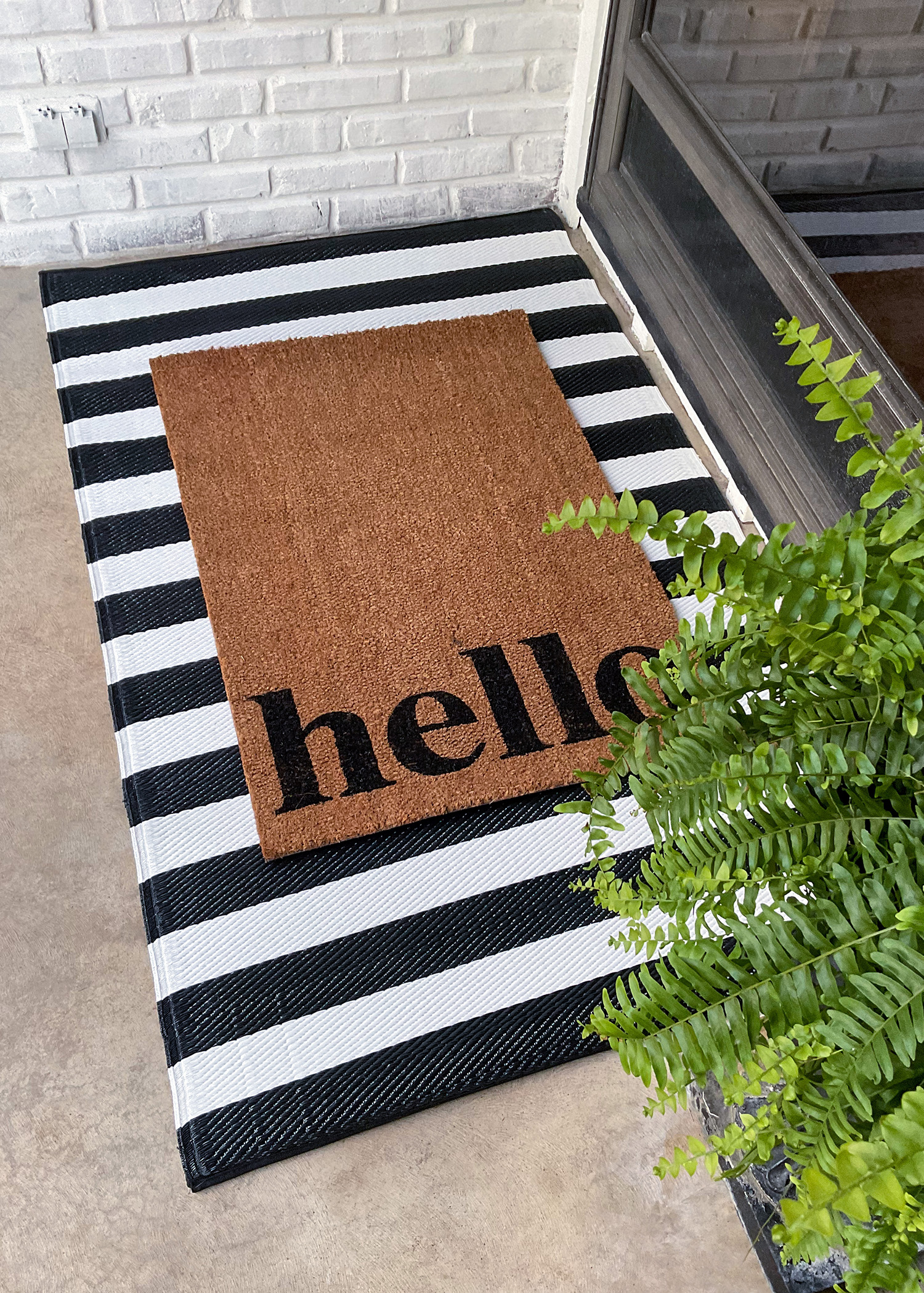 Hello Black & White Front Porch Layered Doormats