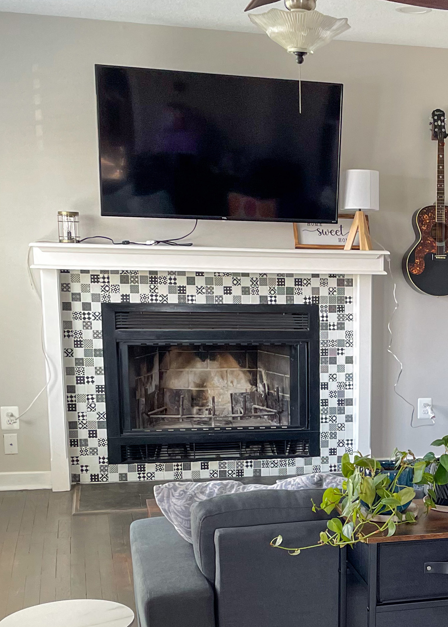 DIY Painted Tile Fireplace