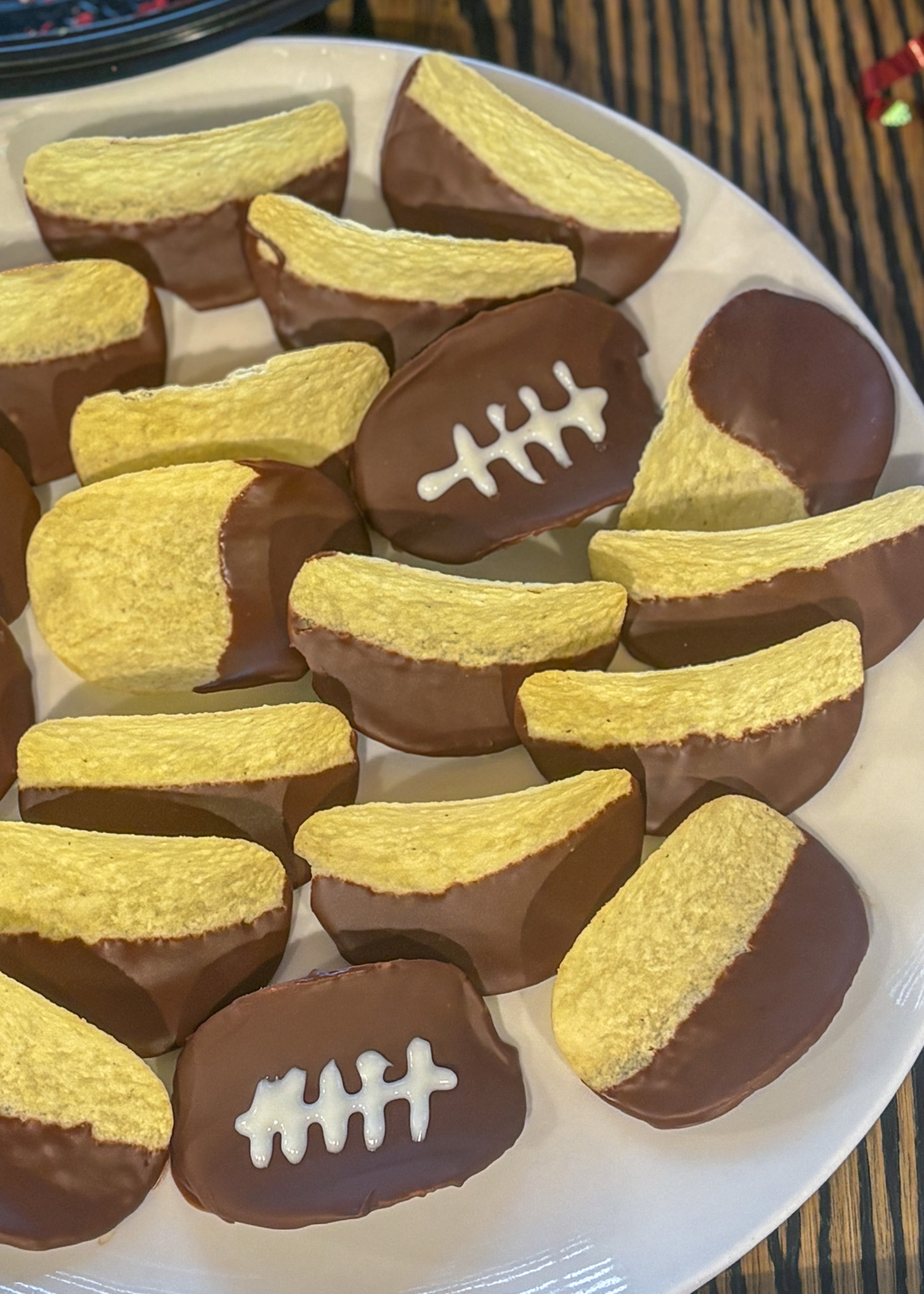 Super Bowl Party Chocolate Covered Pringles Footballs